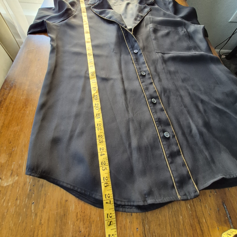 Frame 100% Silk Black Button Down Shirt with Gold Trim - Picture 7 of 9